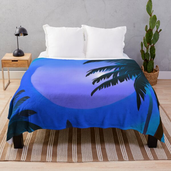 Item preview, Retro Moon and Palm Trees Turquoise Blue Beach Style AI Art designed and sold by Beachy.