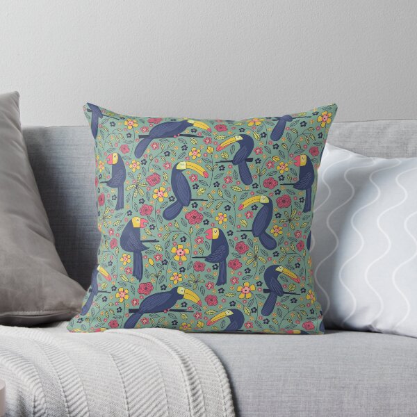 Pattern 83 - Toucans and parrots tropical dream Throw Pillow