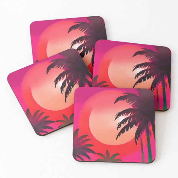Item preview, Retro Sun and Palm Trees Pink Red AI Art designed and sold by Beachy.