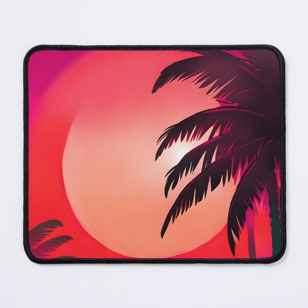Item preview, Retro Sun and Palm Trees Pink Red AI Art designed and sold by Beachy.