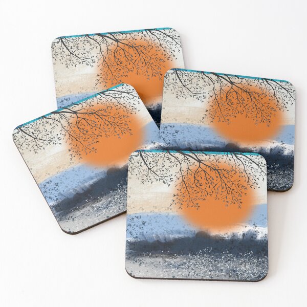 Item preview, Teal and orange landscape painting, Japandi minimalist abstract watercolor birds landscape painting,  brush stokes,  muted color palette,  minimalist modern decor posters designed and sold by navitalidesign.