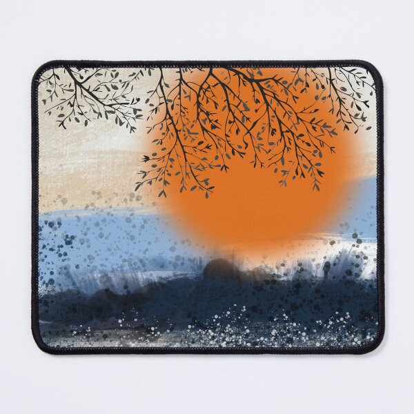 Item preview, Teal and orange landscape painting, Japandi minimalist abstract watercolor birds landscape painting, brush stokes, muted color palette, minimalist modern decor posters designed and sold by navitalidesign.