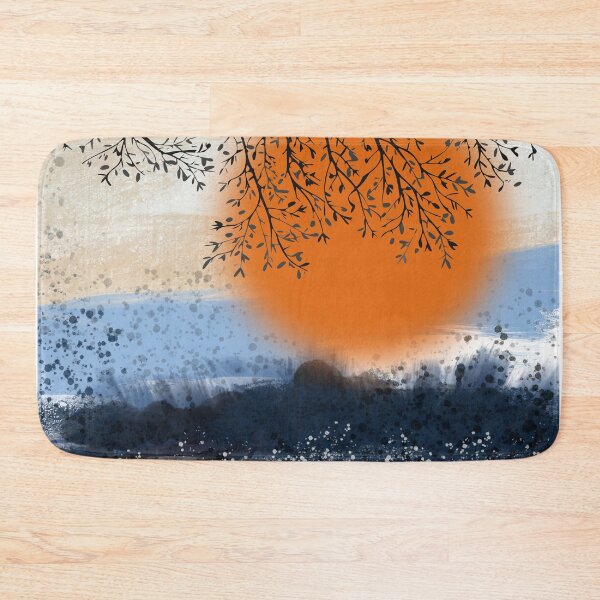 Item preview, Teal and orange landscape painting, Japandi minimalist abstract watercolor birds landscape painting,  brush stokes,  muted color palette,  minimalist modern decor posters designed and sold by navitalidesign.