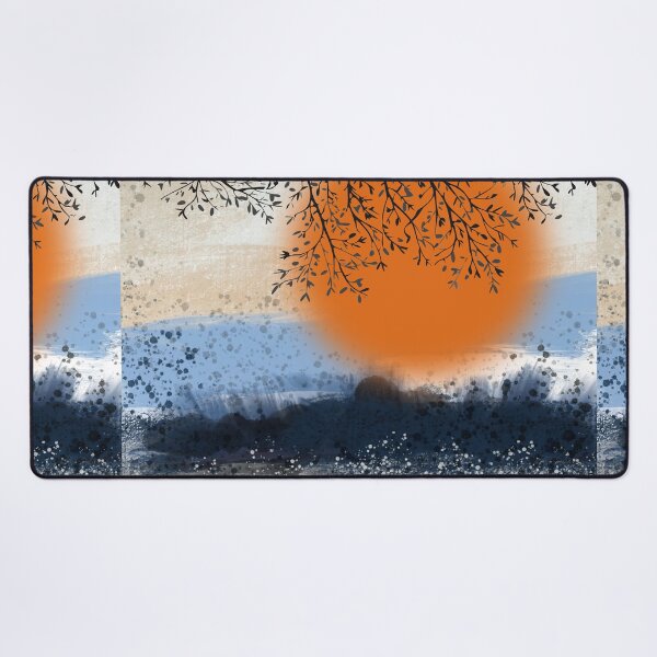 Item preview, Teal and orange landscape painting, Japandi minimalist abstract watercolor birds landscape painting,  brush stokes,  muted color palette,  minimalist modern decor posters designed and sold by navitalidesign.