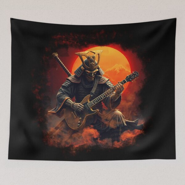 Item preview, Samurai Playing Electric Guitar Under Fiery Sunset designed and sold by Tong4130.