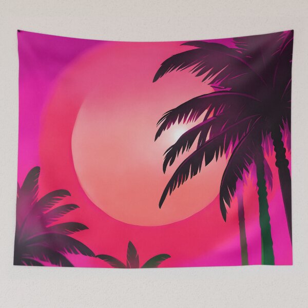 Item preview, Retro Sun and Palm Trees Pink Hot Pink Beach Style AI Art designed and sold by Beachy.