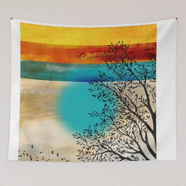 Item preview, Colours landscape painting, Japandi minimalist abstract watercolor birds landscape painting,  brush stokes,  vibrant color palette,  minimalist modern decor posters designed and sold by navitalidesign.