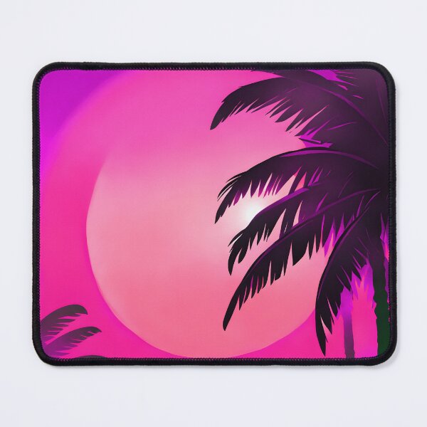 Item preview, Retro Sun and Palm Trees Lilac Pink Hot Pink AI Art designed and sold by Beachy.