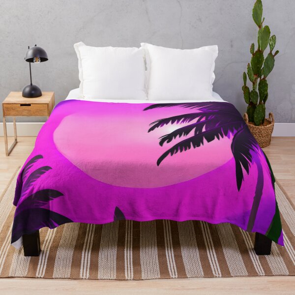 Item preview, Retro Sun and Palm Trees Hot Pink Purple AI Art designed and sold by Beachy.