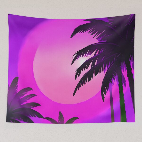 Item preview, Retro Sun and Palm Trees Hot Pink Purple AI Art designed and sold by Beachy.