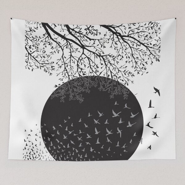 Item preview, Black and white landscape painting, Japandi minimalist abstract watercolor birds landscape painting,  brush stokes,  muted color palette,  minimalist modern decor posters designed and sold by navitalidesign.