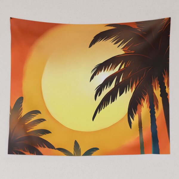 Item preview, Warm Tones Retro Sun and Palm Trees Beach Style AI Art 1 of 4 designed and sold by Beachy.