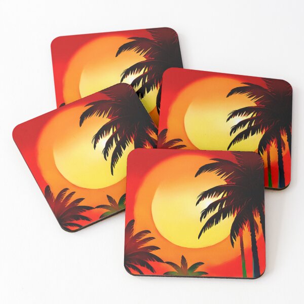 Item preview, Warm Tones Retro Sun and Palm Trees Beach Style AI Art 2 of 4 designed and sold by Beachy.
