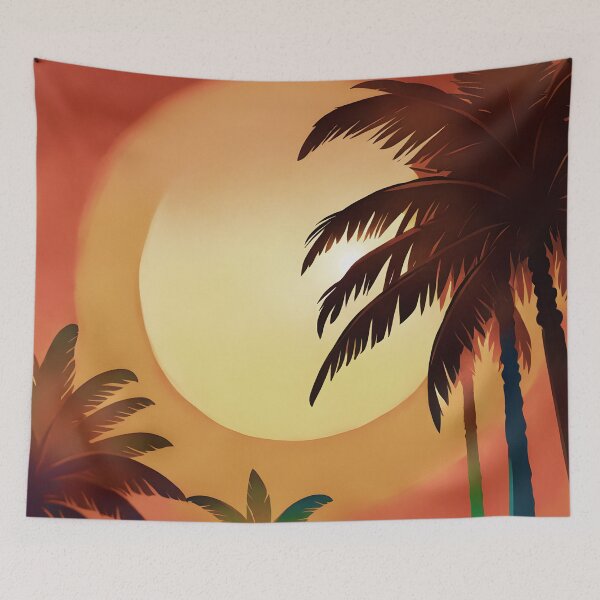 Item preview, Warm Tones Retro Sun and Palm Trees Beach Style AI Art 3 of 4 designed and sold by Beachy.