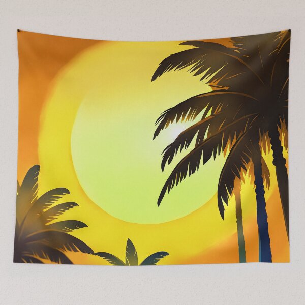 Item preview, Warm Tones Retro Sun and Palm Trees Beach Style AI Art 4 of 4 designed and sold by Beachy.