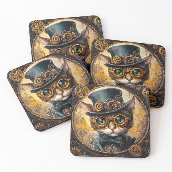 Item preview, Steampunk Cat with Gears and Goggles designed and sold by AtlanticAvenue.