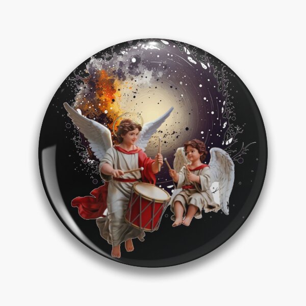 Item preview, Archangel and a Cherubim playing drums at Christmas Time designed and sold by DivineHaven.