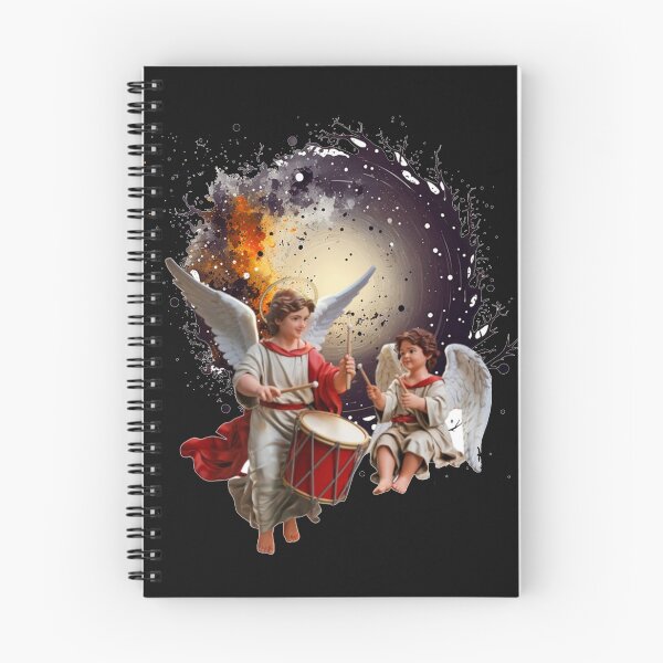 Item preview, Archangel and a Cherubim playing drums at Christmas Time designed and sold by DivineHaven.