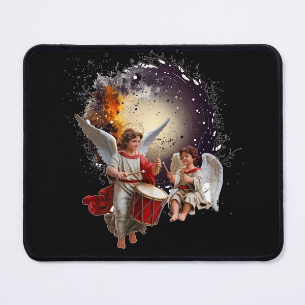 Item preview, Archangel and a Cherubim playing drums at Christmas Time designed and sold by DivineHaven.
