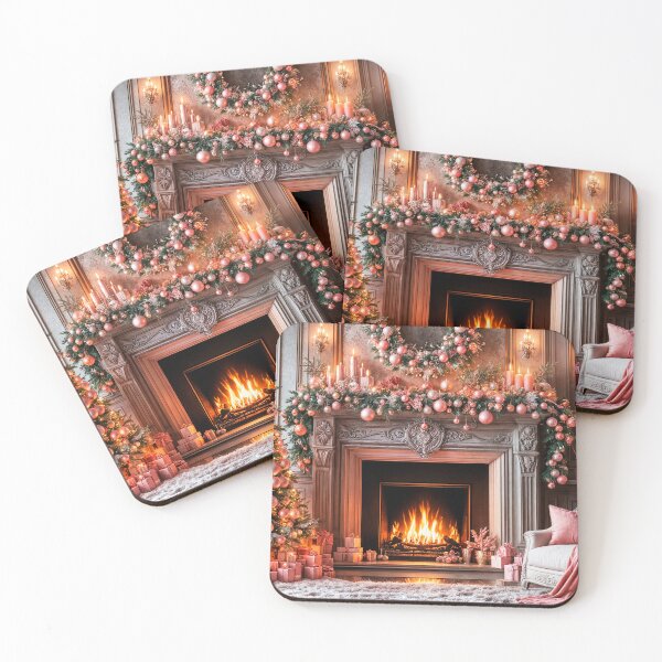 Item preview, Luxury Pink Christmas Winter Fireplace #Pinkmas designed and sold by DreamlifeBackgrounds.