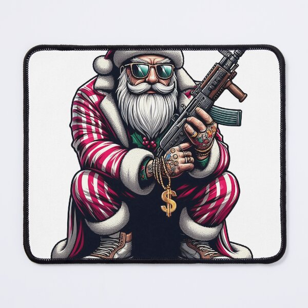 Item preview, Gangster Santa Claus with AK 47 in Russian crouch designed and sold by Salimgor Hangaround Music.