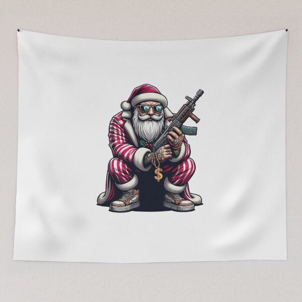 Item preview, Gangster Santa Claus with AK 47 in Russian crouch designed and sold by Salimgor Hangaround Music.