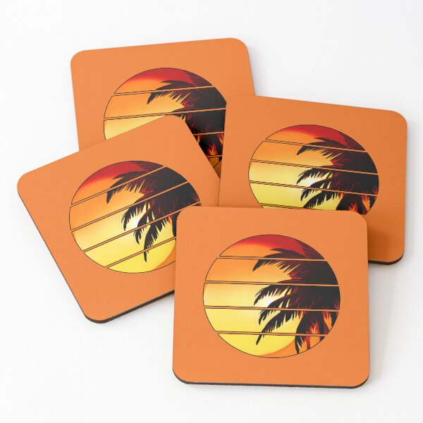 Item preview, Retro Sun Retro Palm Tree Fronds and Sky AI Art - Orange with black edge designed and sold by Beachy.