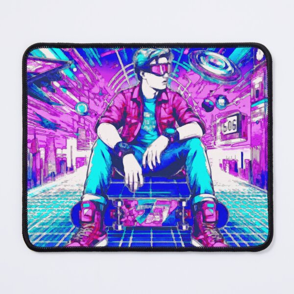 Item preview, Urban Futuristic Boy with Skateboard in the City, Modern and Cool Art designed and sold by AstronautMerch.