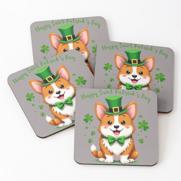 Item preview, Happy Saint Patrick's Dog: A harmonious Saint Patrick's image featuring a happy dog in a top hat and bow tie surrounded by Shamrocks to give a pleasing and balanced design. designed and sold by Grang Art Artistic Designs.