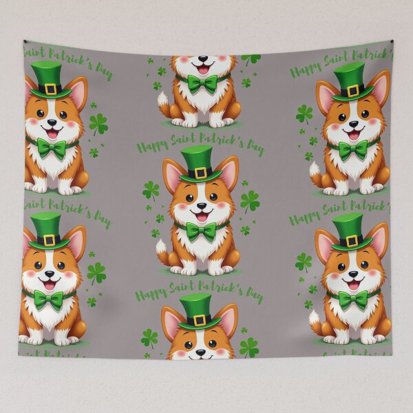 Item preview, Happy Saint Patrick's Dog: A harmonious Saint Patrick's image featuring a happy dog in a top hat and bow tie surrounded by Shamrocks to give a pleasing and balanced design. designed and sold by Grang Art Artistic Designs.