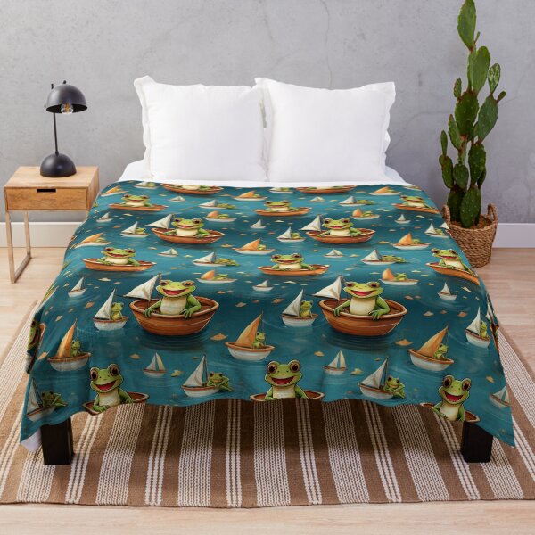 Item preview, Hoppy Holidays: A fun pattern with frogs celebrating holidays on their boats, decorated with colorful sails. designed and sold by Grang Art Artistic Designs.