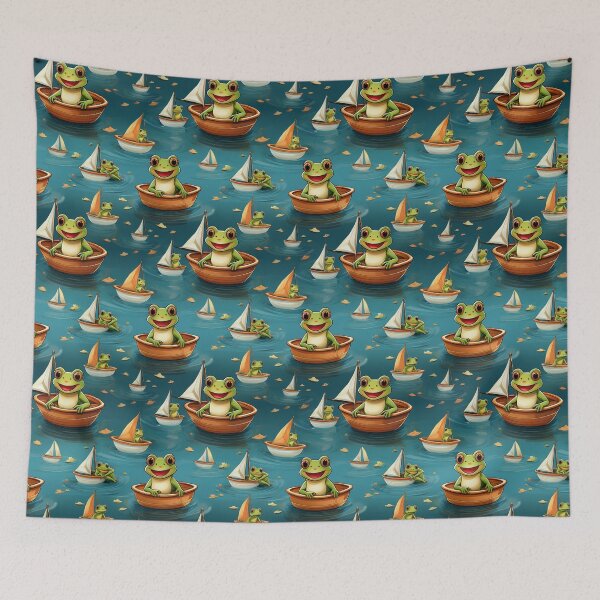 Item preview, Hoppy Holidays: A fun pattern with frogs celebrating holidays on their boats, decorated with colorful sails. designed and sold by Grang Art Artistic Designs.