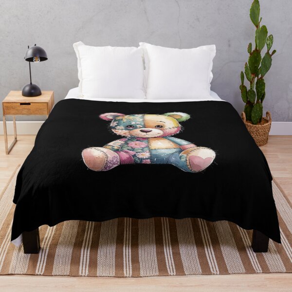 Artikelvorschau, Patchwork Teddybär Illustration mit floralen Mustern entworfen und verkauft von love3617.