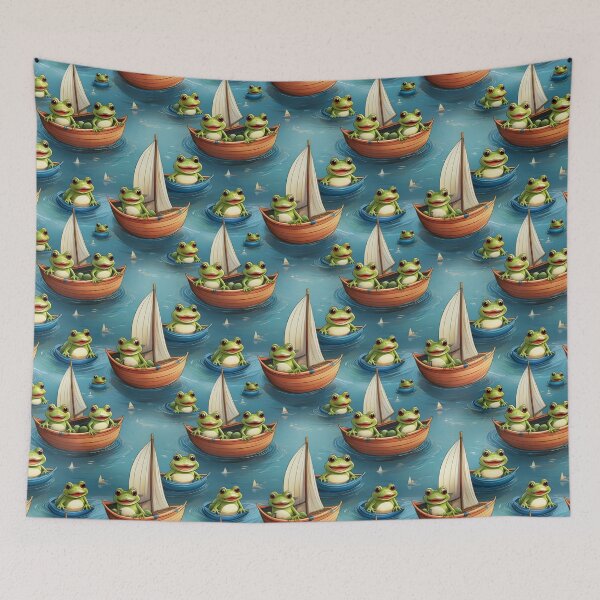 Item preview, Froggy Fun: A Fun pattern with frogs celebrating holidays on their boats, decorated with colorful sails. designed and sold by Grang Art Artistic Designs.