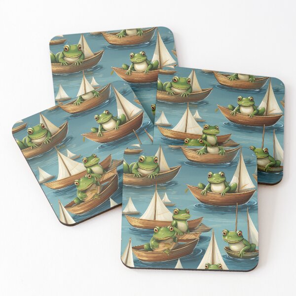Item preview, Froggy Fantasy: A Fun pattern with frogs celebrating holidays on their boats, decorated with colorful sails. designed and sold by Grang Art Artistic Designs.