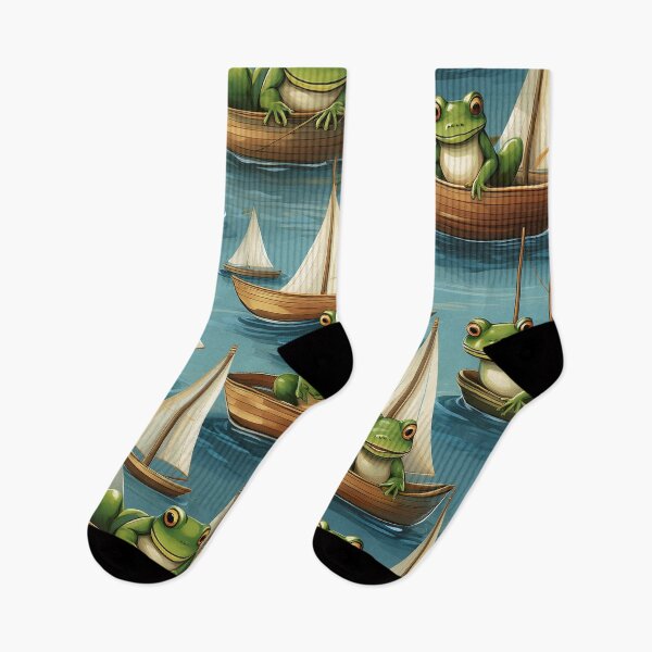 Item preview, Froggy Fantasy: A Fun pattern with frogs celebrating holidays on their boats, decorated with colorful sails. designed and sold by Grang Art Artistic Designs.