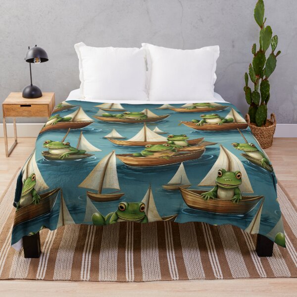 Item preview, Froggy Fantasy: A Fun pattern with frogs celebrating holidays on their boats, decorated with colorful sails. designed and sold by Grang Art Artistic Designs.