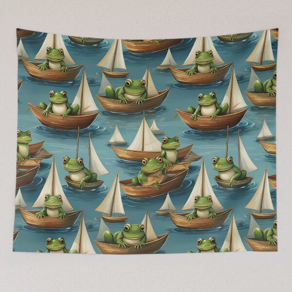 Item preview, Froggy Fantasy: A Fun pattern with frogs celebrating holidays on their boats, decorated with colorful sails. designed and sold by Grang Art Artistic Designs.