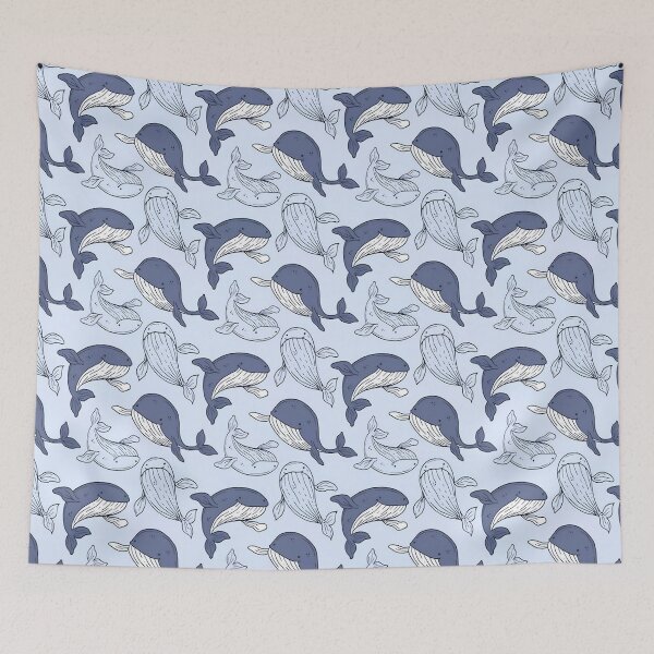 Item preview, Dark Blue and Light Blue Whale Pale Blue Background  designed and sold by kaicloudy.