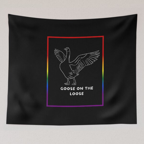 Item preview, Goose on the loose, Goose with wings in flight graphic pride, silly goose, thanksgiving vibes, funny, pridebeproud, meme, cute, joke, quack quack, animals, holiday vibes designed and sold by PrideBeProud.