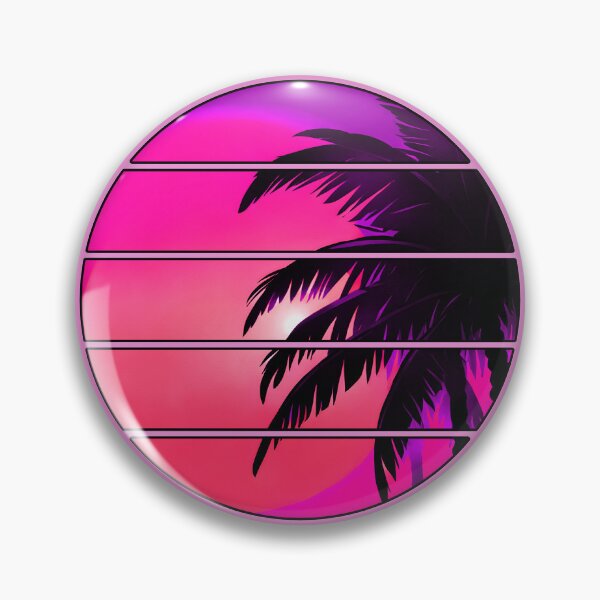 Item preview, Retro Sun Retro Palm Tree Fronds and Sky AI Art - Pink with black edge designed and sold by Beachy.