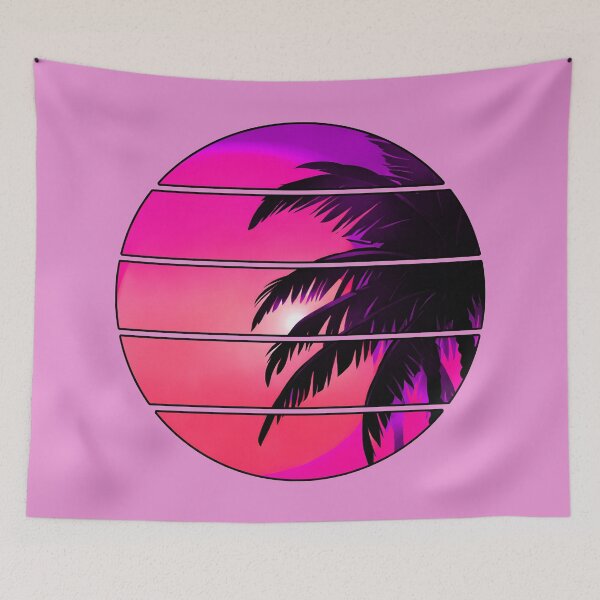 Item preview, Retro Sun Retro Palm Tree Fronds and Sky AI Art - Pink with black edge designed and sold by Beachy.