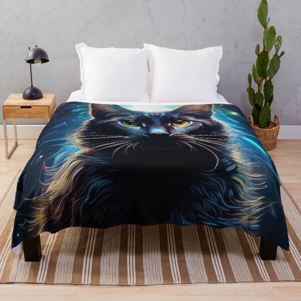 Item preview, Black cat against a colorful blue background  designed and sold by Photopat.