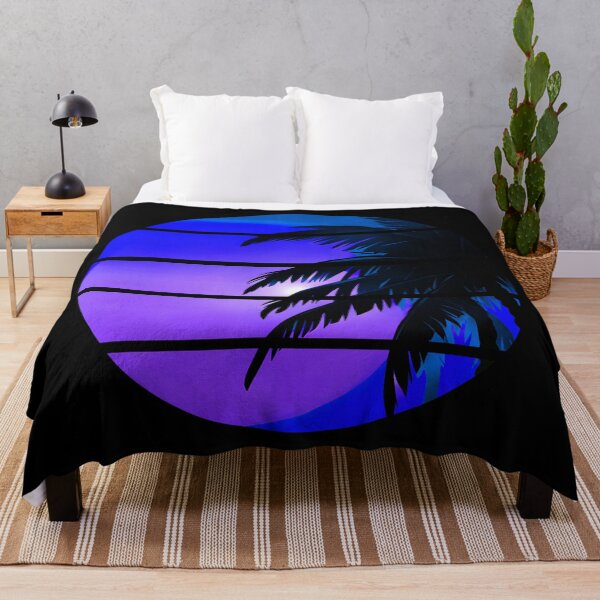 Item preview, Retro Moon Retro Palm Tree Fronds and Sky AI Art - Blue designed and sold by Beachy.