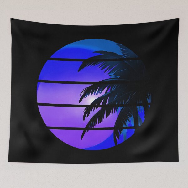 Item preview, Retro Moon Retro Palm Tree Fronds and Sky AI Art - Blue designed and sold by Beachy.