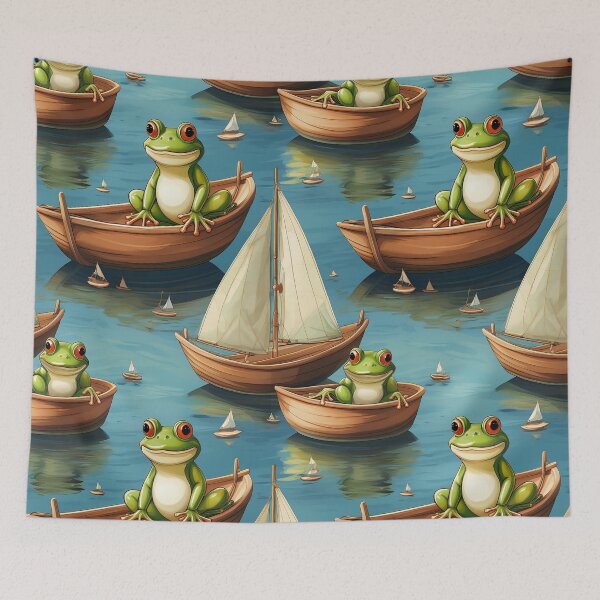 Item preview, Froggy Heaven: A Fun pattern with frogs celebrating holidays on their boats, decorated with colorful sails. designed and sold by Grang Art Artistic Designs.