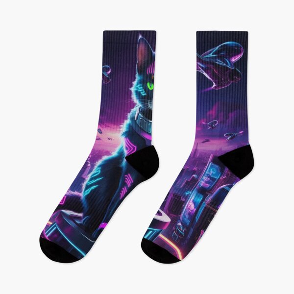 Item preview, Cyberpunk Cat on Neon Skyline designed and sold by MrTrendyDesigns.