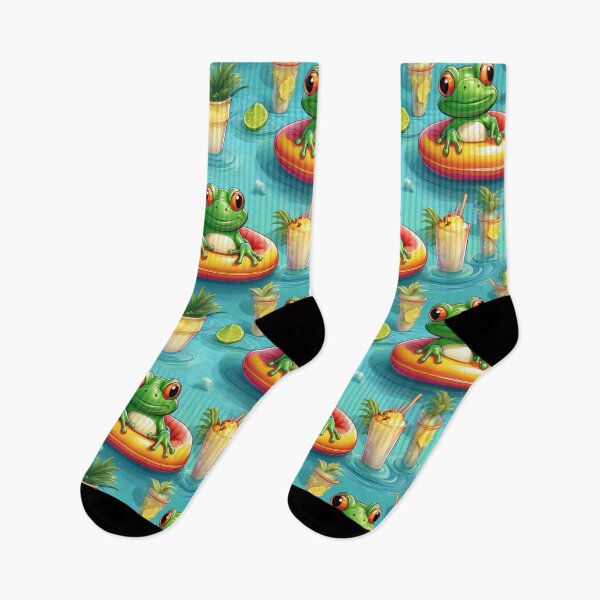 Item preview, Froggy Paradise: A fun pattern with frogs celebrating holidays relaxing in the swimming pool with Pina coladas at the ready. designed and sold by Grang Art Artistic Designs.