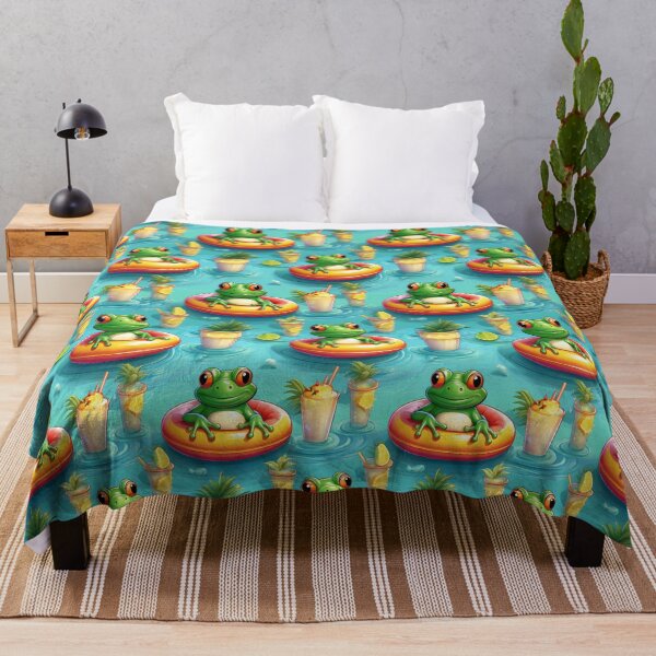 Item preview, Froggy Paradise: A fun pattern with frogs celebrating holidays relaxing in the swimming pool with Pina coladas at the ready. designed and sold by Grang Art Artistic Designs.