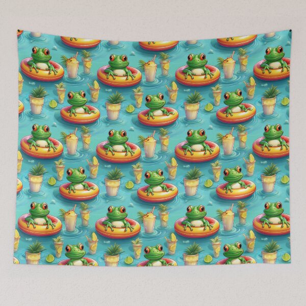 Item preview, Froggy Paradise: A fun pattern with frogs celebrating holidays relaxing in the swimming pool with Pina coladas at the ready. designed and sold by Grang Art Artistic Designs.